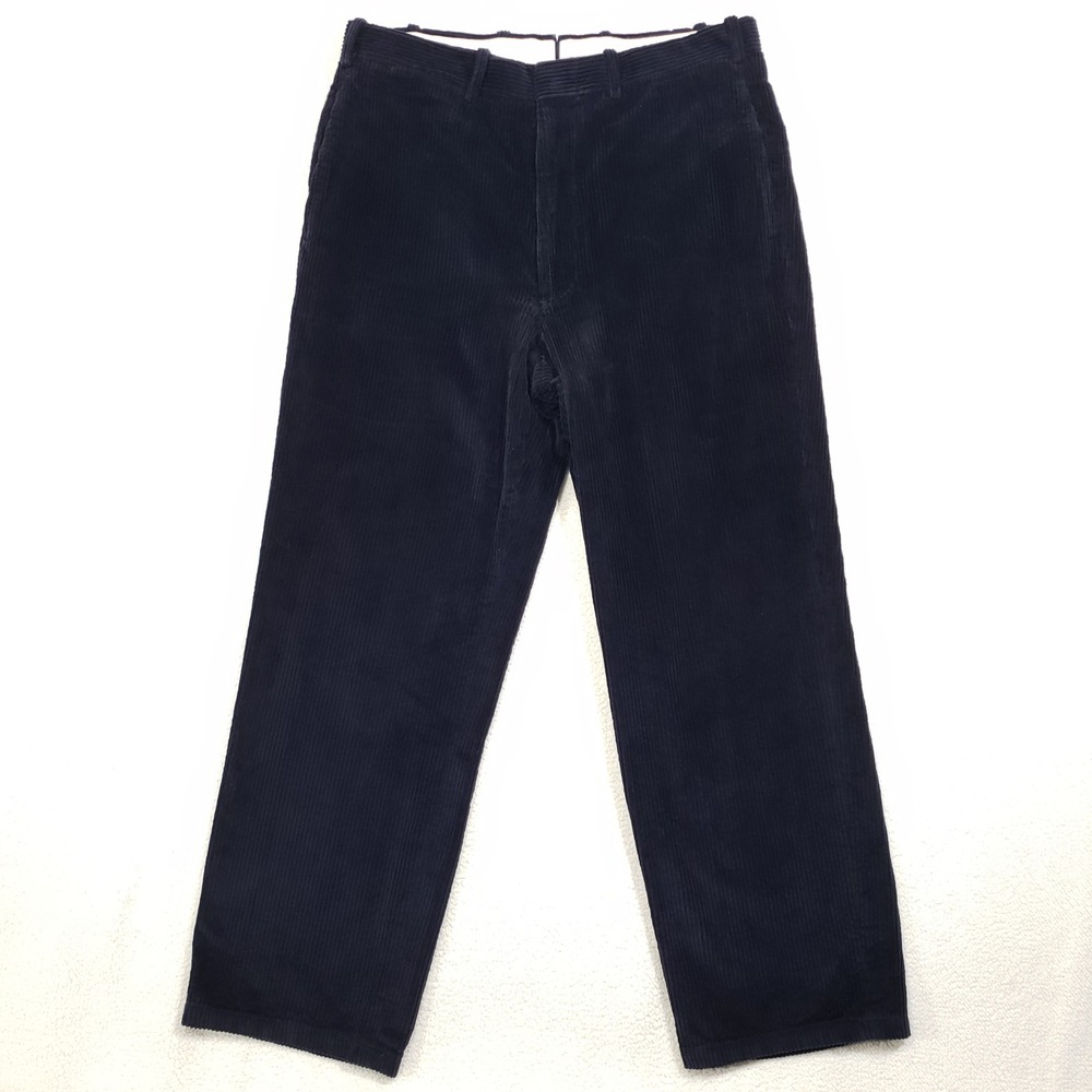 O'Connell's Corduroy Trousers Mens 35 Navy Blue Wide Wale Made in USA Flat Front